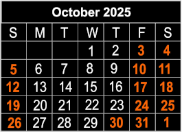Calendar of operating dates